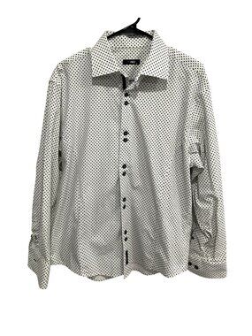 Neo XL Mens White Black Diamond Print Button-Up Shirt Minimalist Retro